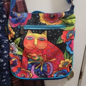 Laurel Burch crossbody bag. Mother Daughter 2 cats design.